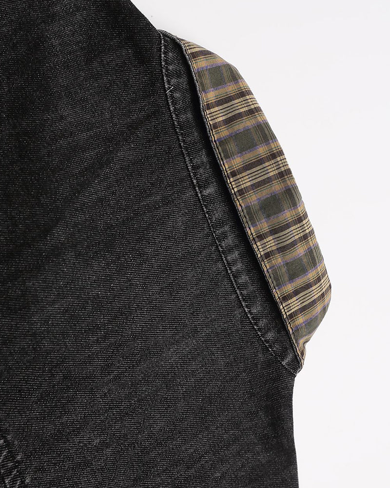 復古撞色長袖襯衫