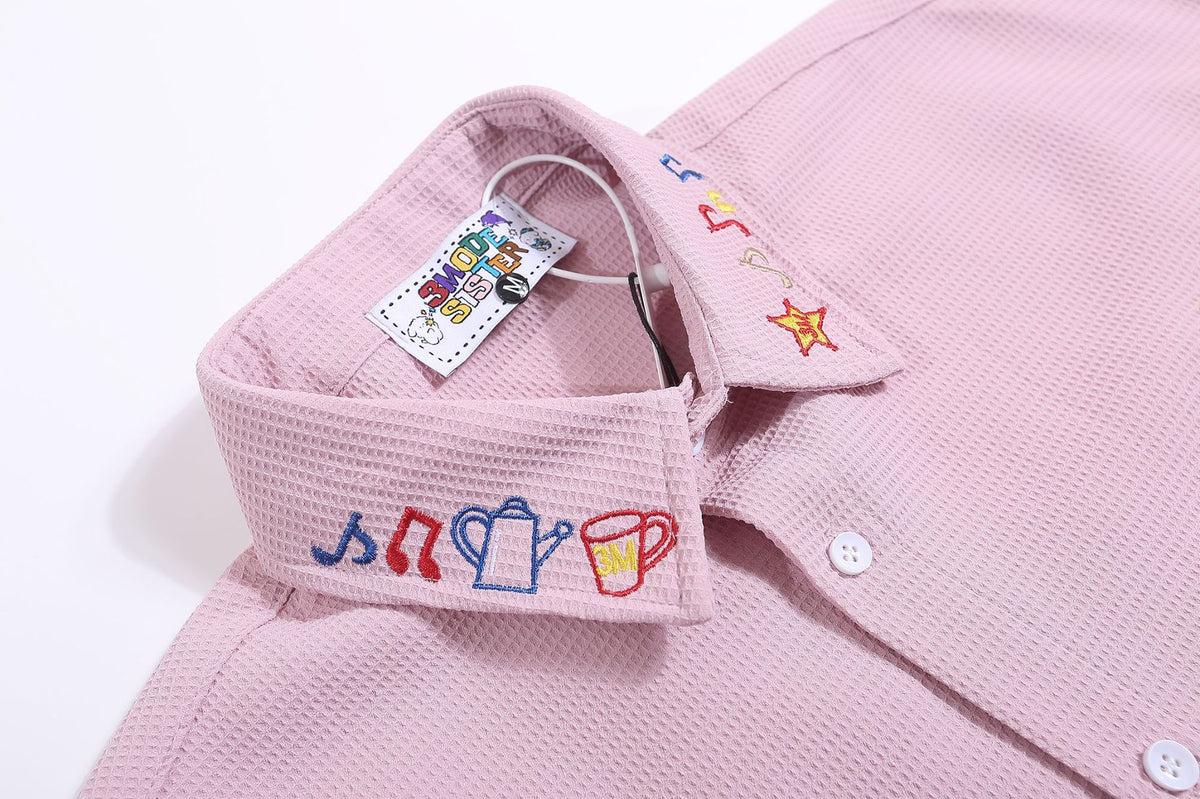 American retro waffle cartoon embroidered shirt