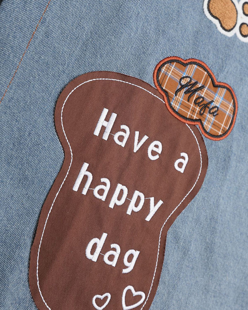 패치워크 강아지 자수 긴팔 셔츠