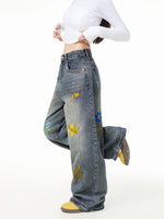 retro casual denim trousers