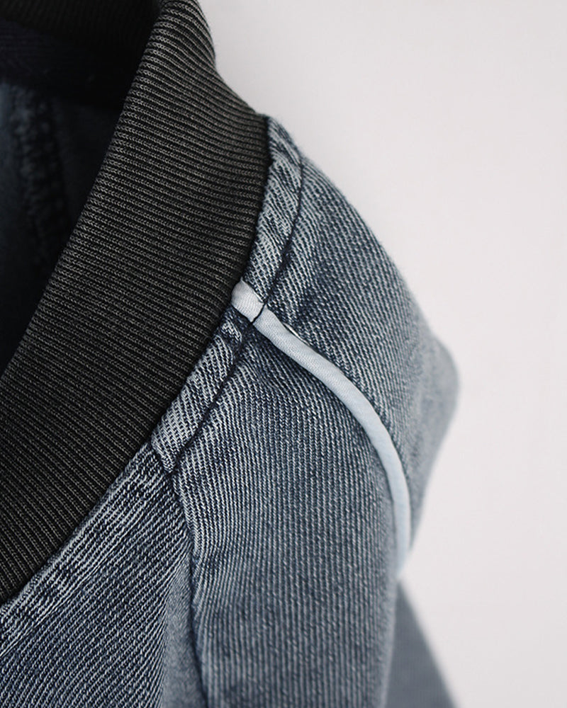 Retro washed denim short-sleeved shirt