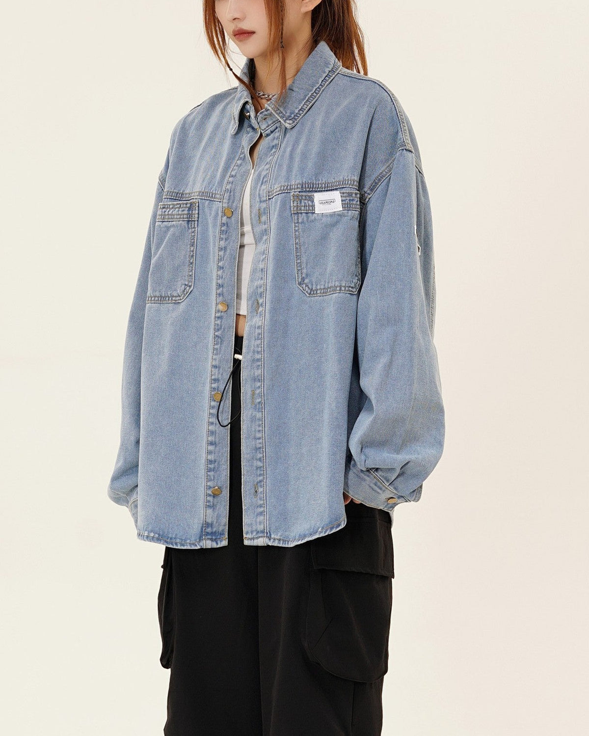 Retro simple denim long sleeve shirt