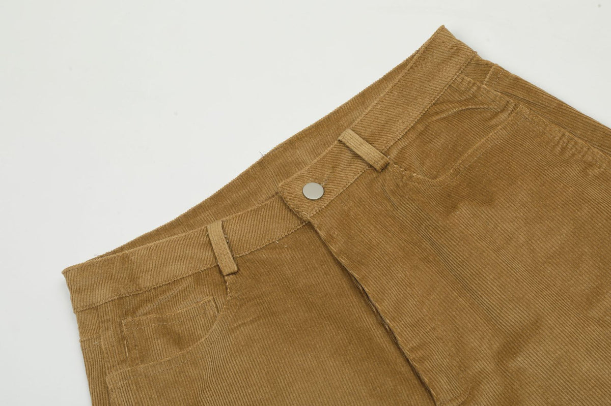 American retro corduroy midi shorts