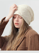 純色雙層皺褶套頭帽