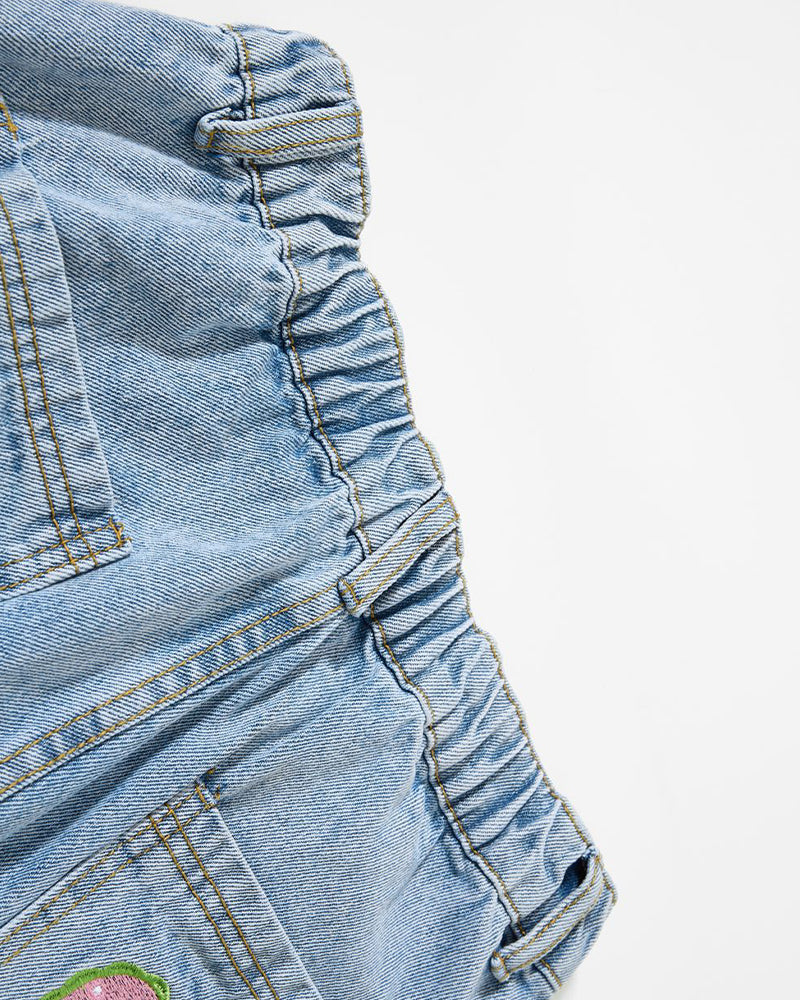 復古趣味刺綉牛仔褲