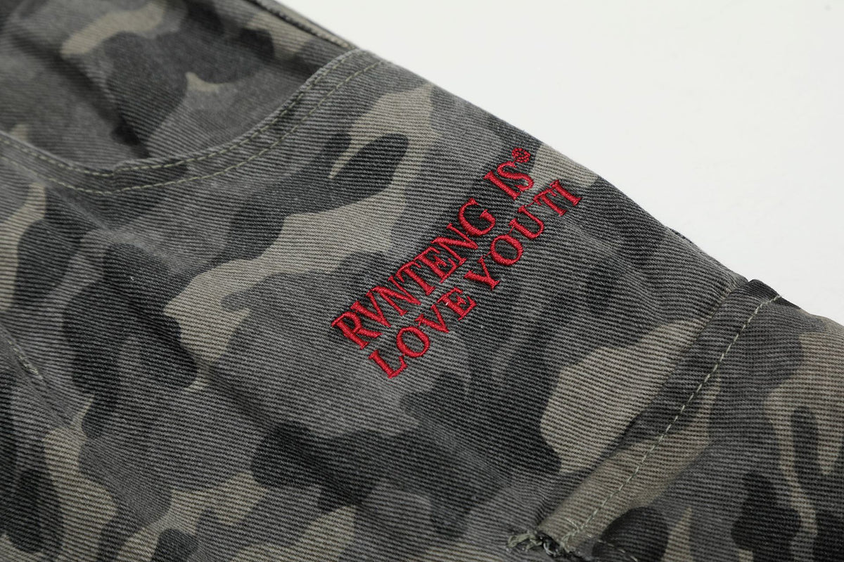 Washed camouflage cargo shorts