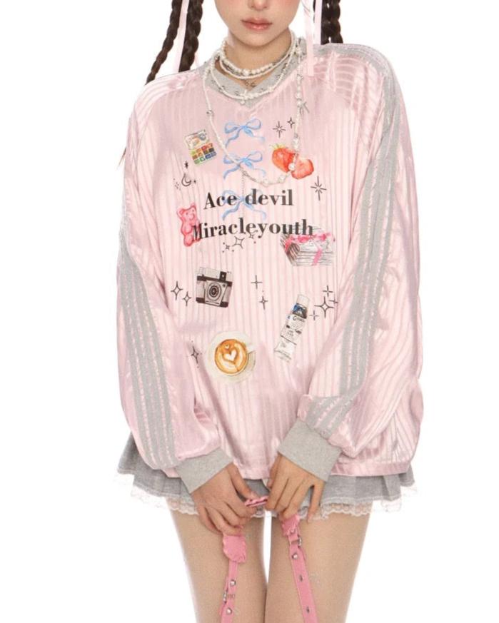 Retro printed pullover sweatshirt