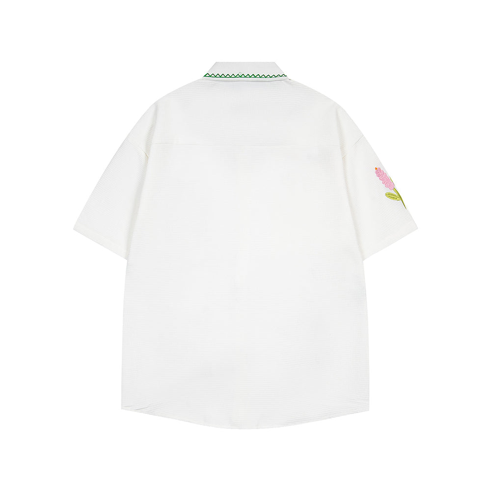 植物刺綉短袖襯衫