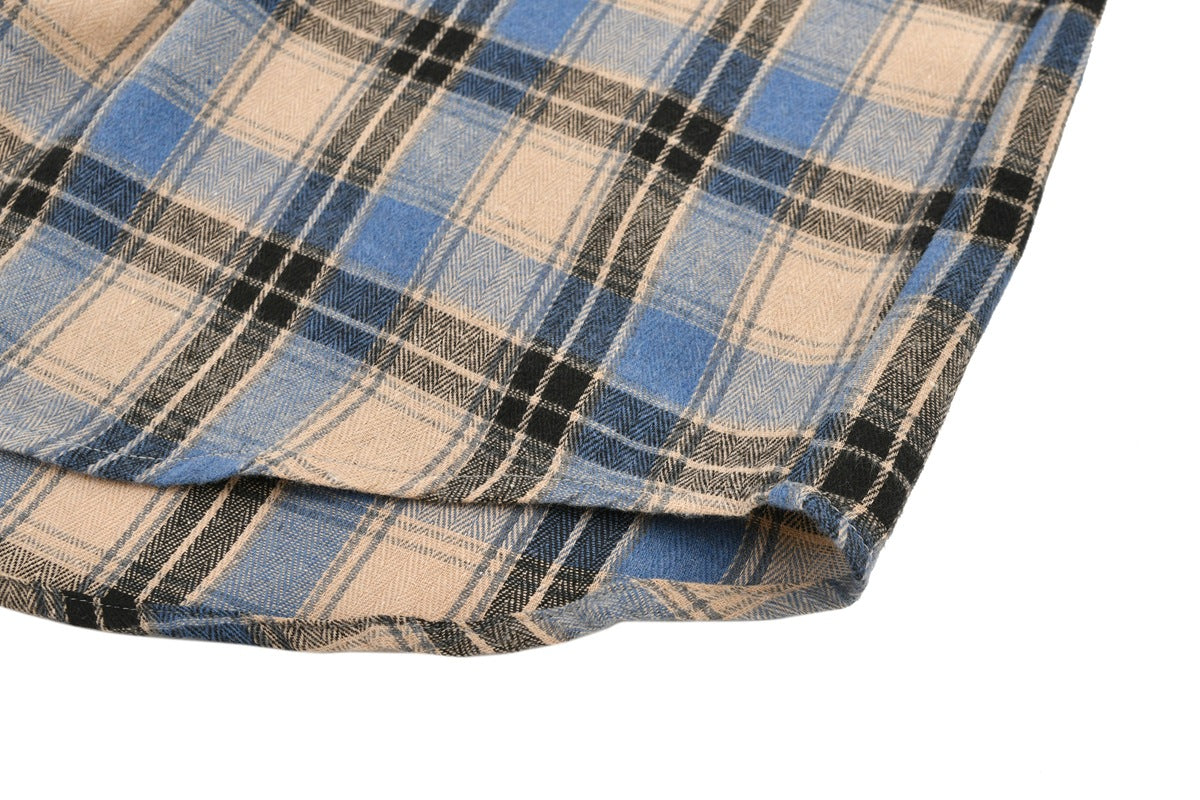 Retro simple plaid long-sleeved shirt