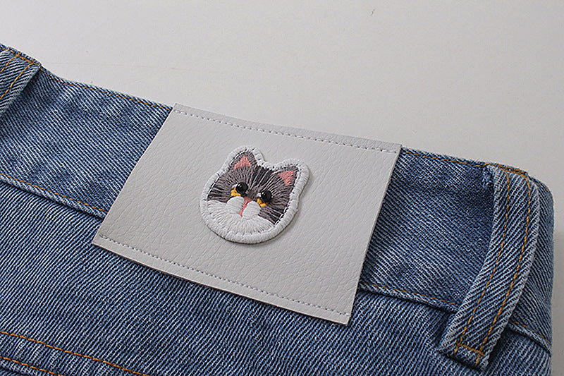 レトロ可愛い刺繍デニムパンツ