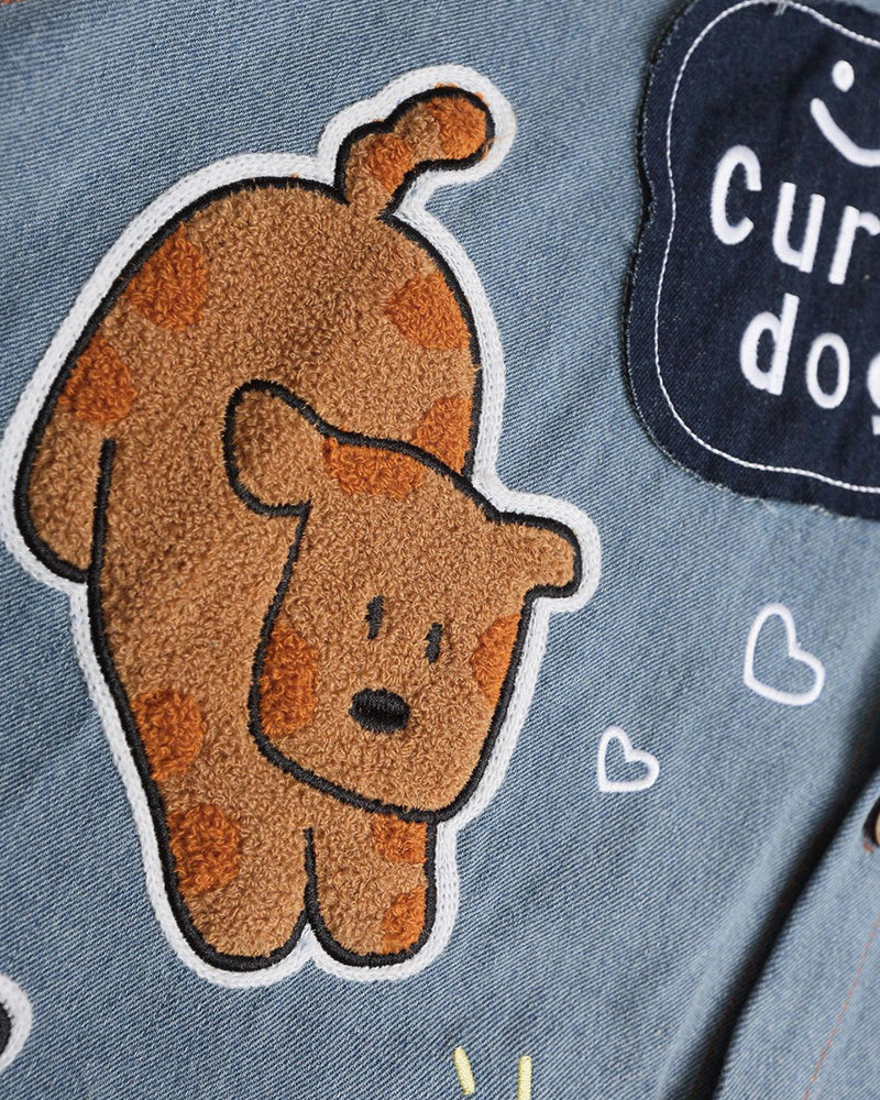 패치워크 강아지 자수 긴팔 셔츠