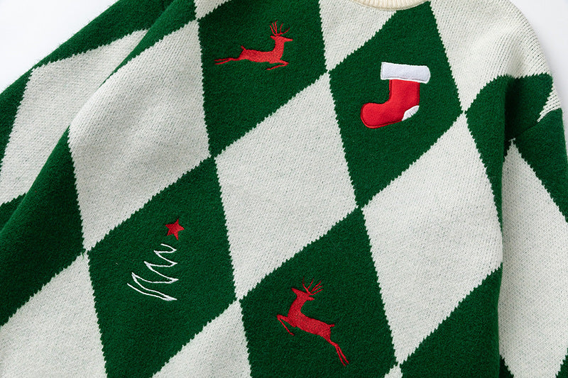 Argyle Christmas Embroidered Sweater