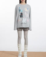 Retro casual cat crew neck top