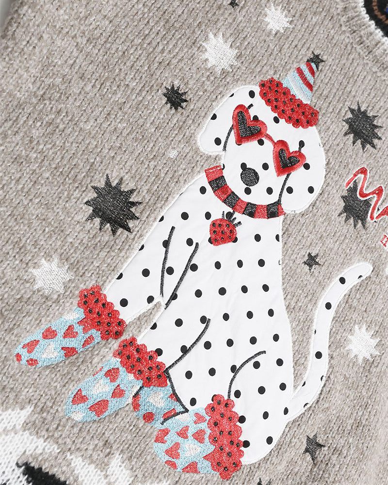 Puppy embroidered contrast sweater