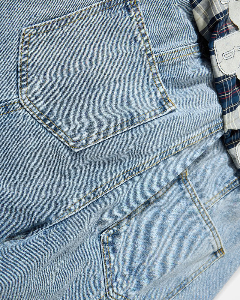 復古拼接小狗長褲