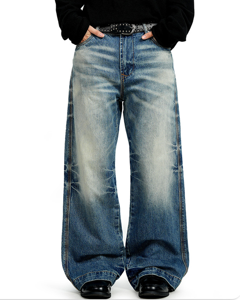 做舊休閑直筒褲