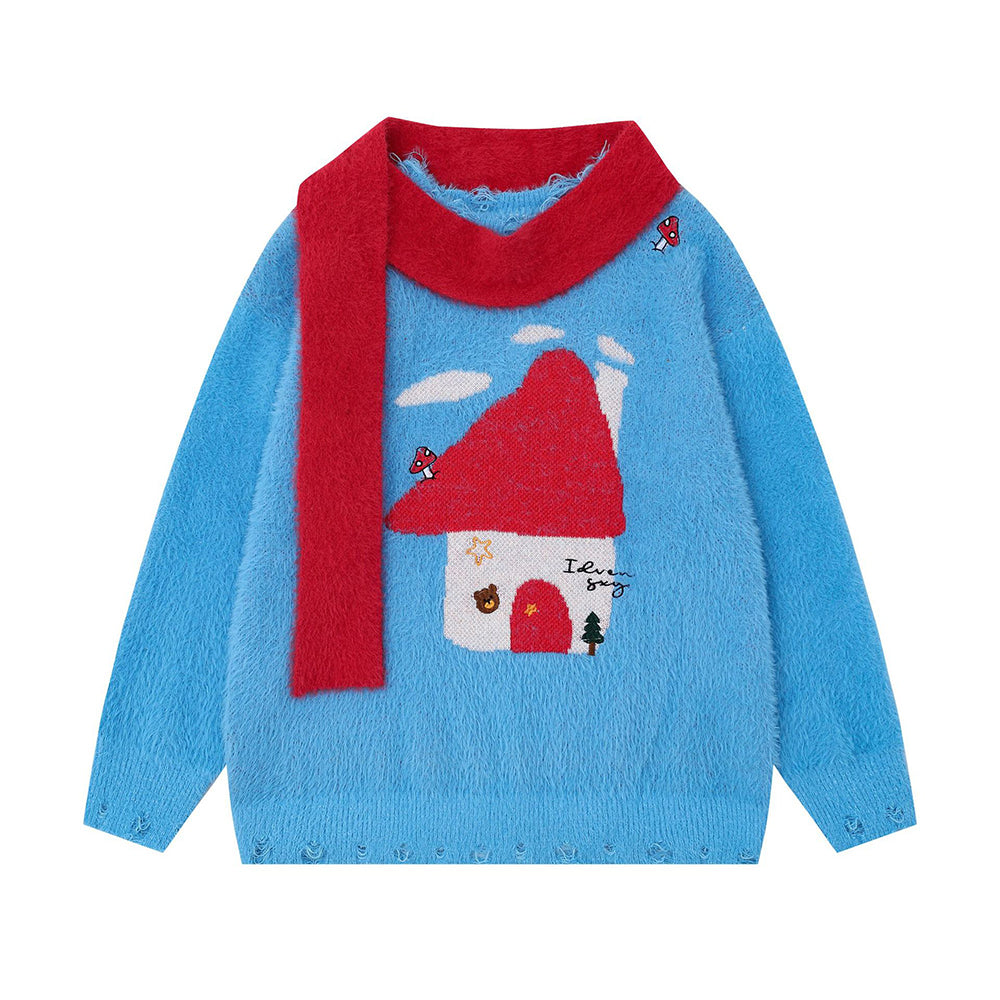 Retro red little house knitwear