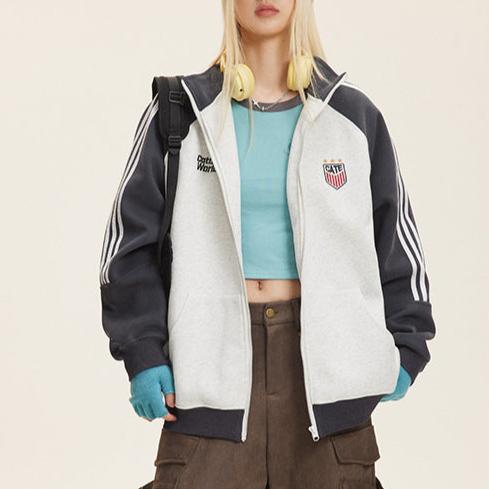 Retro sports stand collar sweatshirt jacket