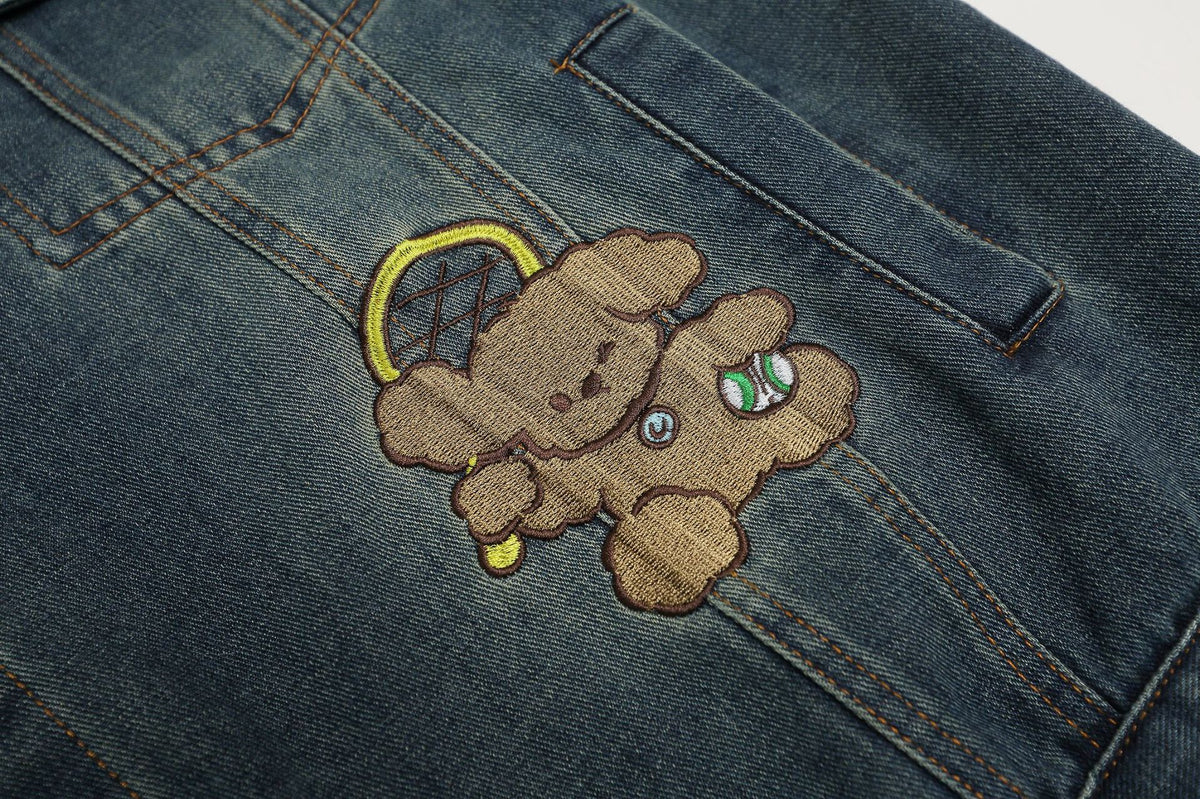 retro cartoon embroidered denim jacket