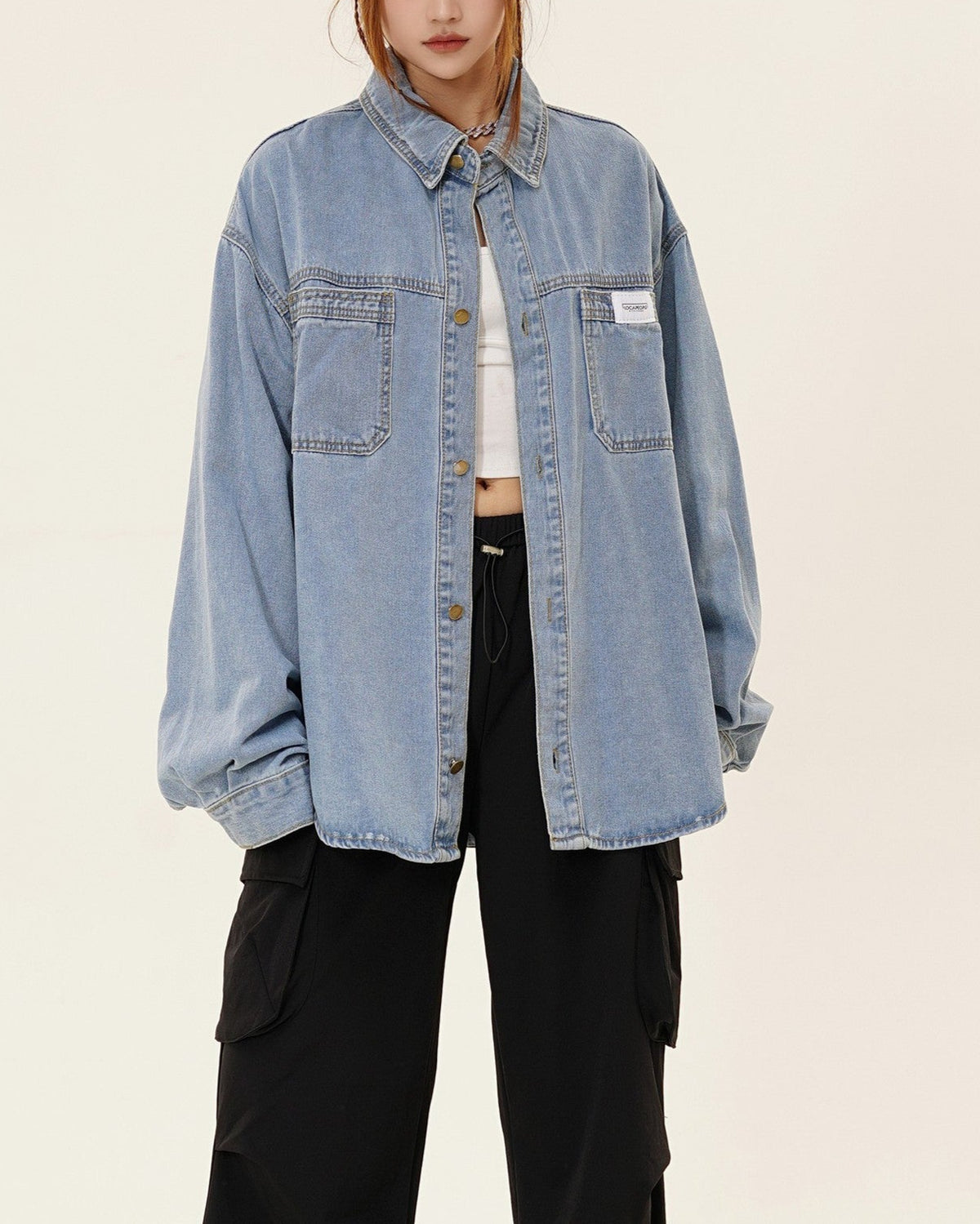 Retro simple denim long sleeve shirt