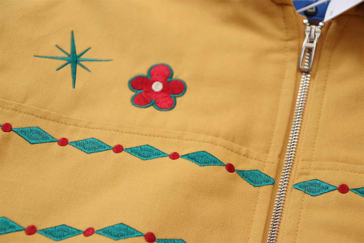 Retro floral embroidered hooded jacket