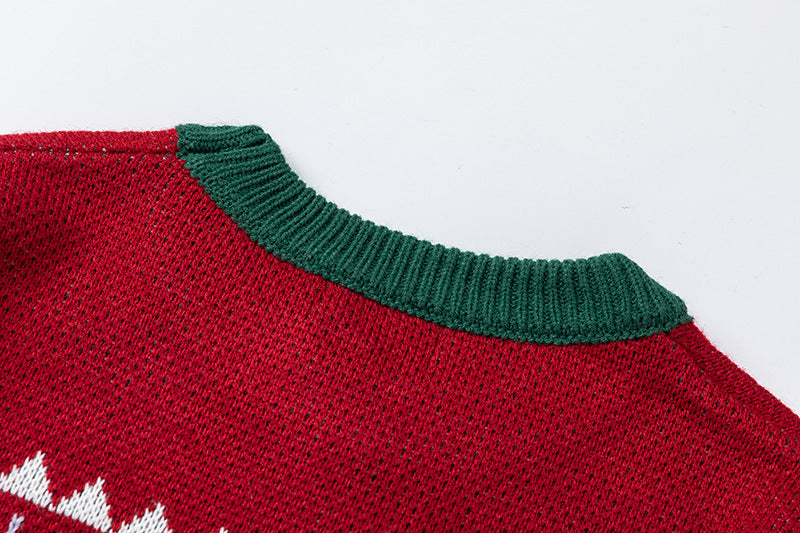 Retro Couple Christmas Color Block Sweater