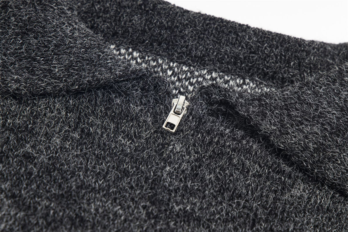 Retro lapel half-zip sweater