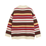striped stand collar cardigan sweater