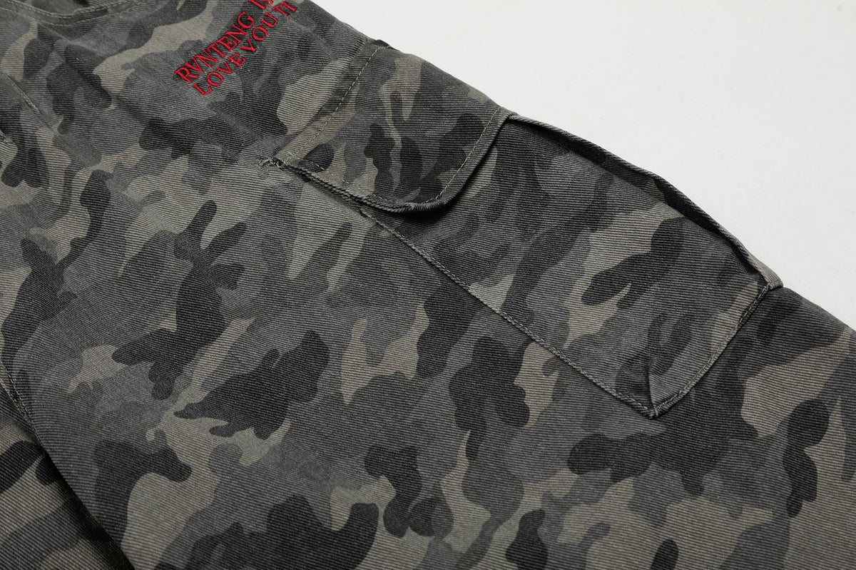 Washed camouflage cargo shorts