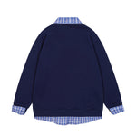 Spliced ​​plaid fake two-piece polo sweatshirt