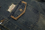 Retro washed distressed denim jacket