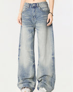 Distressed straight-leg casual trousers