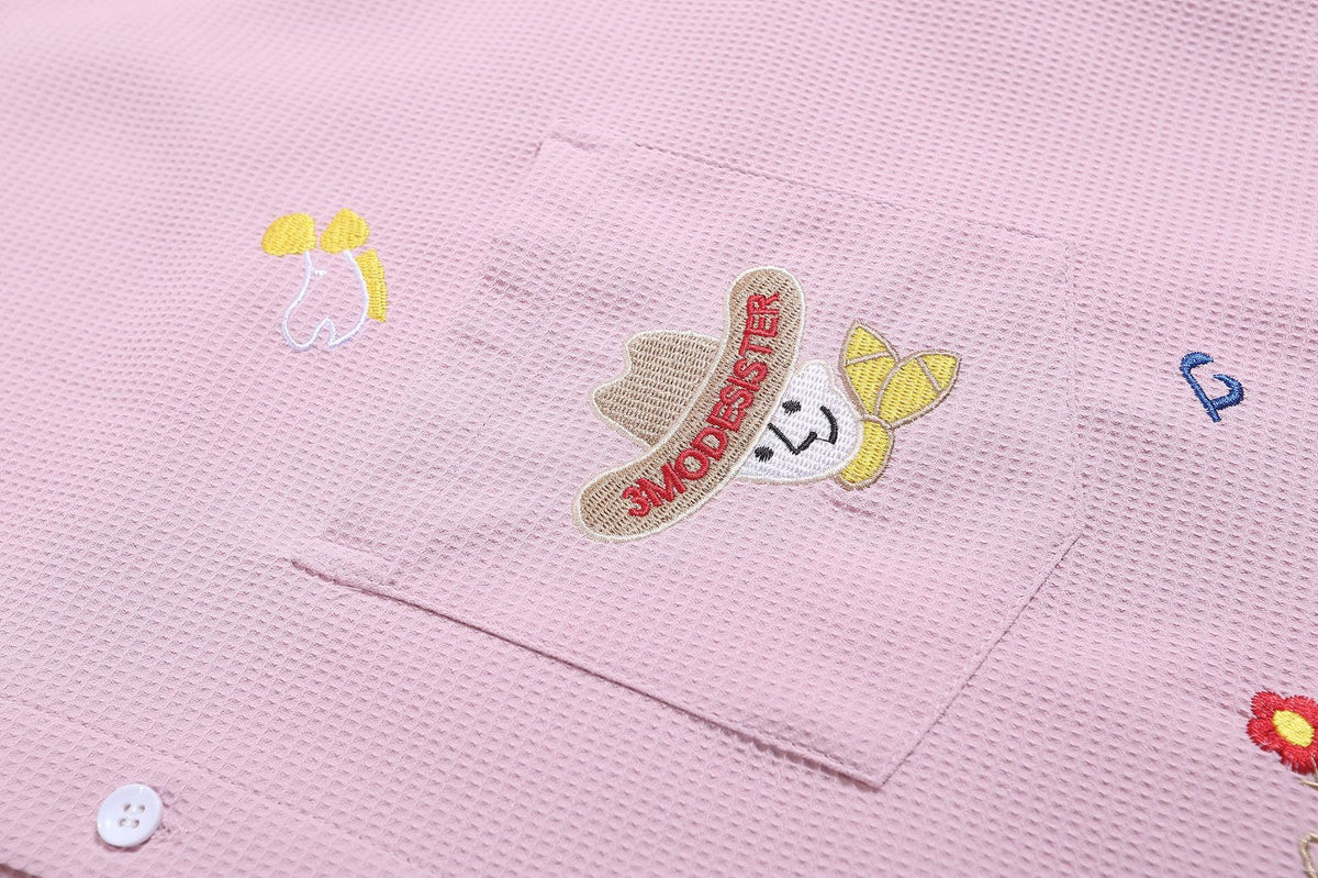 American retro waffle cartoon embroidered shirt