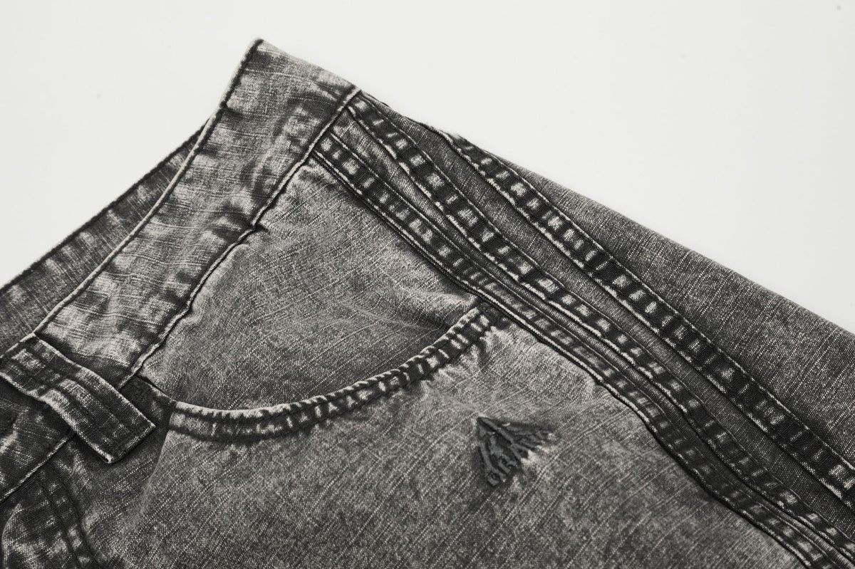 Washed distressed heavy duty jeans