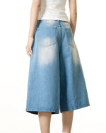 Washed distressed denim cropped shorts