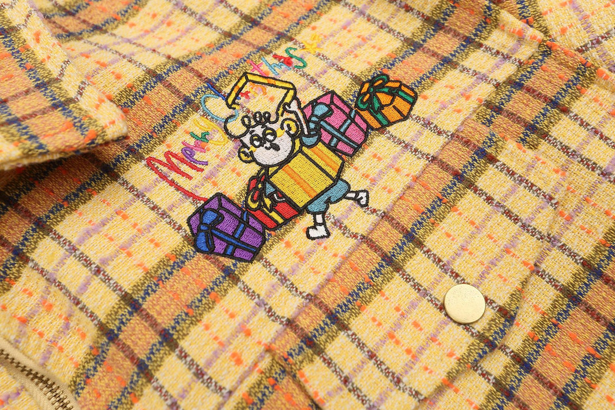 Retro fun cartoon plaid jacket