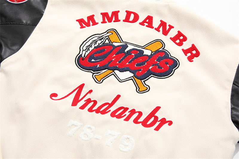 Vintage color block embroidered baseball jersey