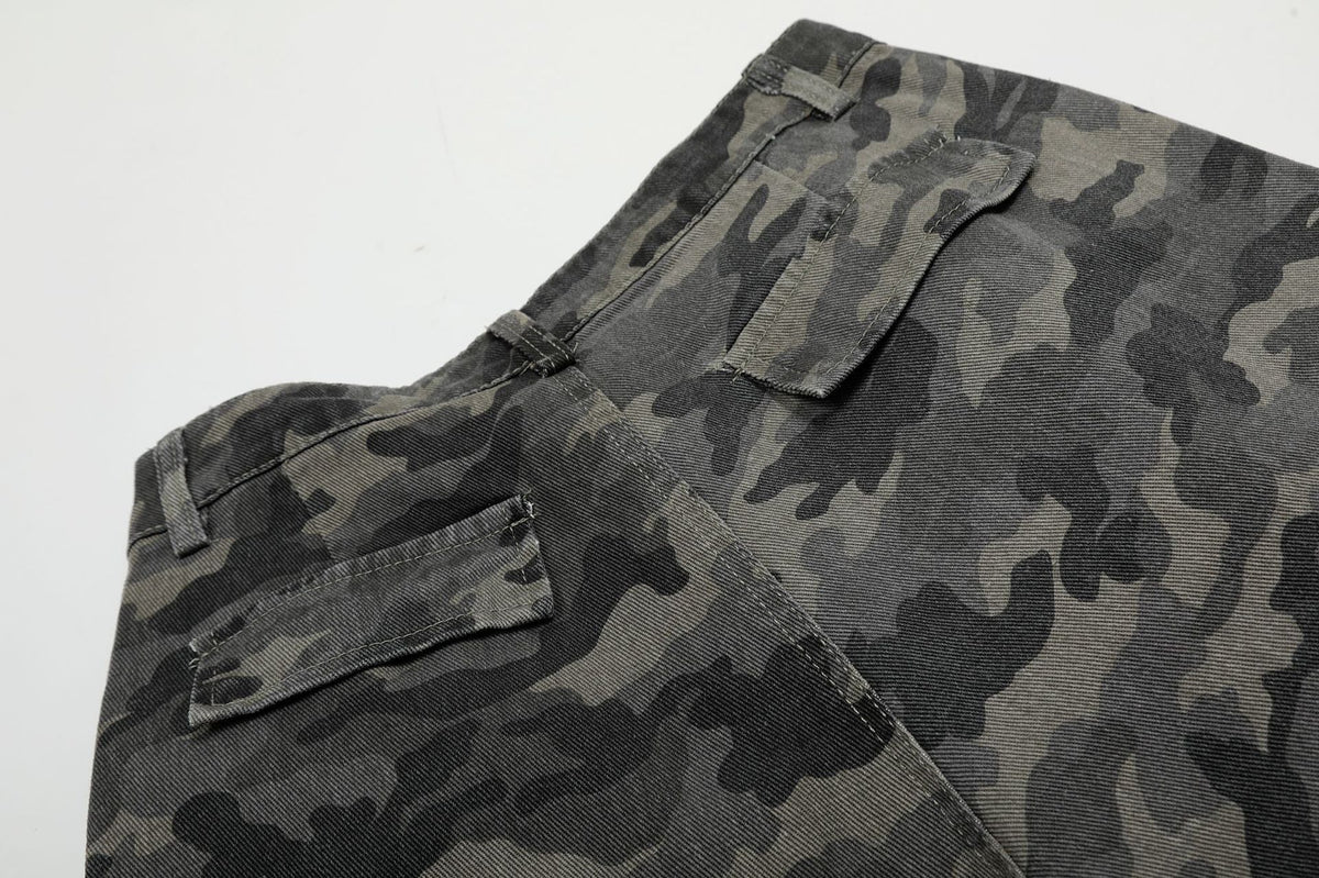 Washed camouflage cargo shorts