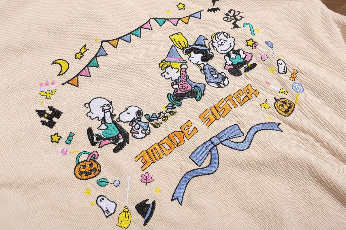 Contrast color stitching cartoon embroidery couple jacket