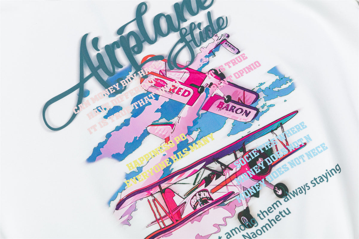 retro airplane print hooded sweatshirt