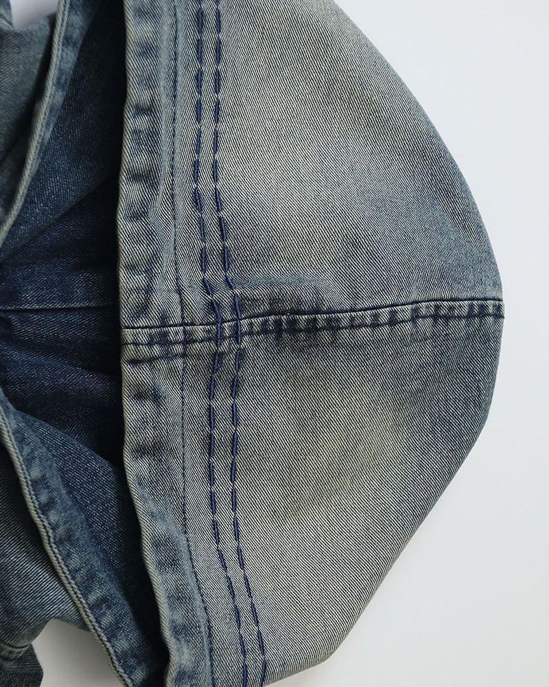 水洗牛仔連帽衛衣