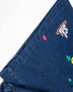 Cartoon embroidered denim shorts