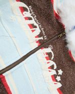 Fur-trimmed hooded color-blocked coat