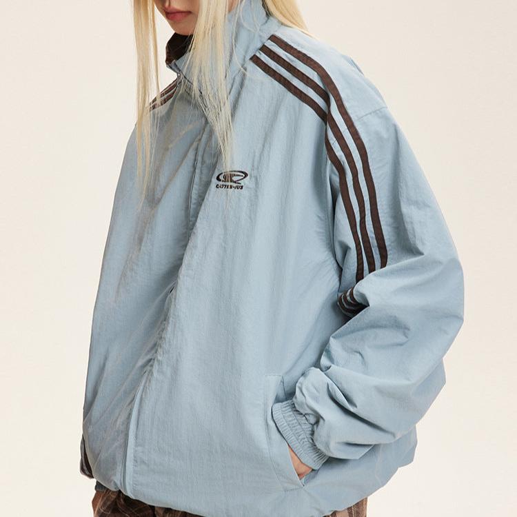 Retro reversible three stripes contrasting color jacket