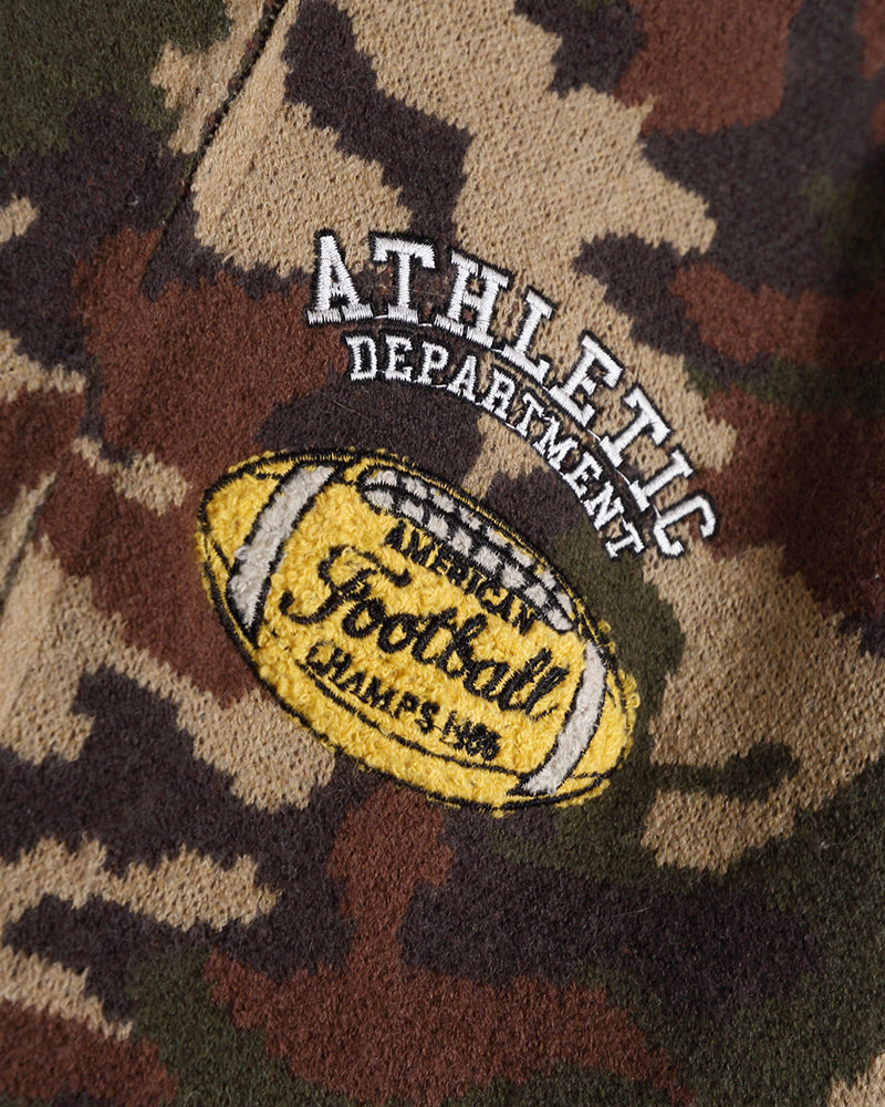 camouflage hooded knit cardigan with fur collar