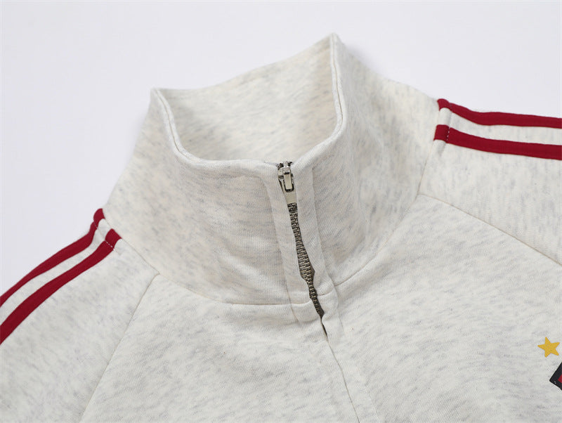 Retro stand collar zipper sweatshirt jacket