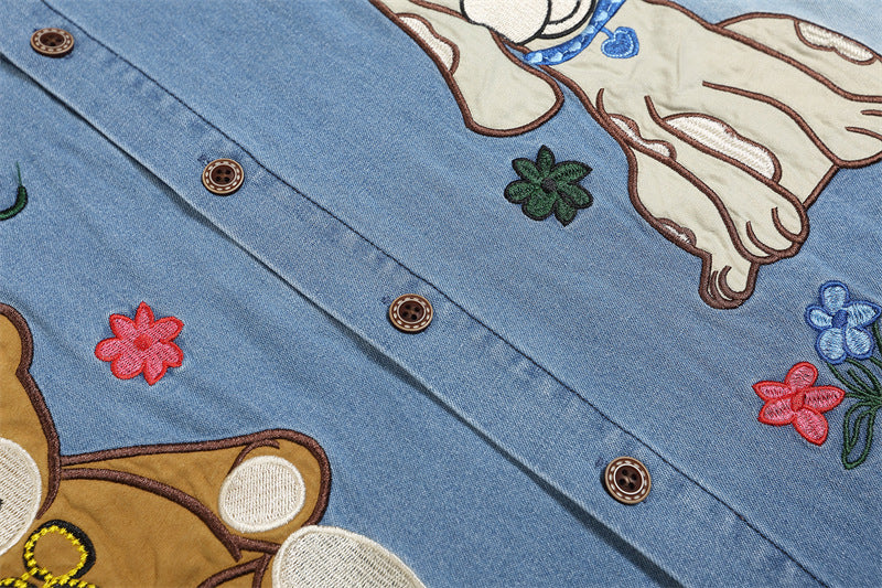 Fun cartoon embroidered denim shirt