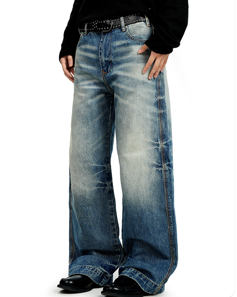 做舊休閑直筒褲