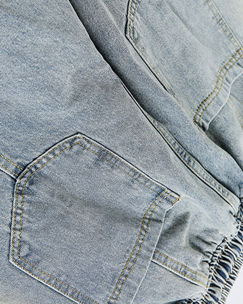 拼接撞色寬鬆牛仔褲