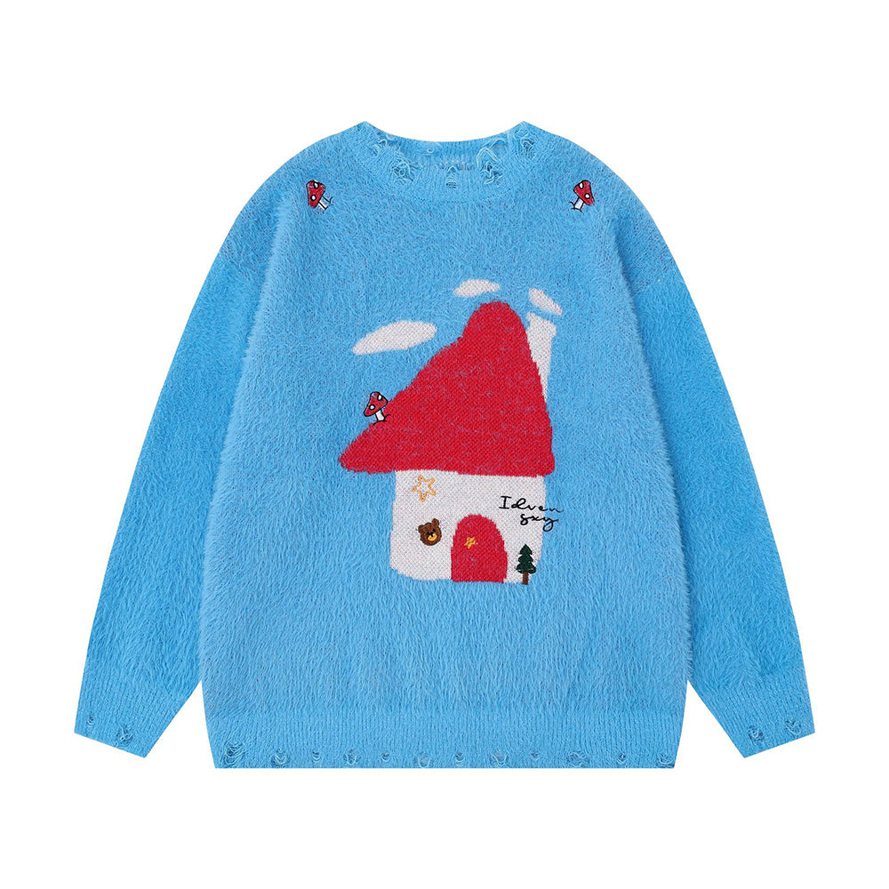 Retro red little house knitwear